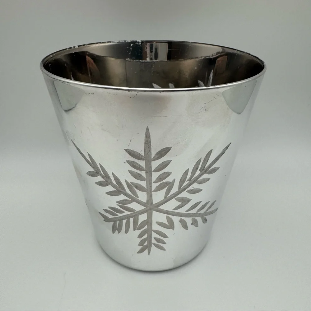 Crate & Barrel Snowflake Glass Tealight Votive Holder Silver Vintage 4